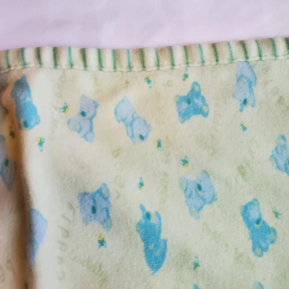 Vibtage Carters Green Blue Baby Blanket Bear Stripes‎